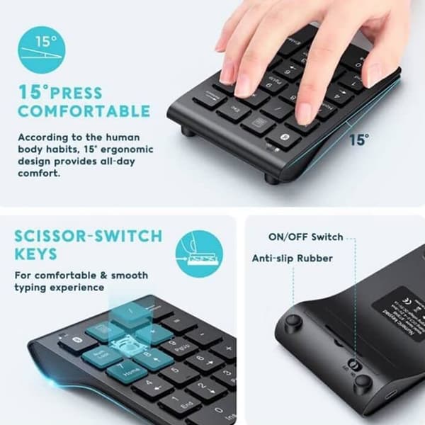 Type-C Trådløst Bluetooth 22-tasters numerisk tastatur, Mini Bluetooth-tastatur, kompatibelt med bærbare computere, stationære computere og tablets