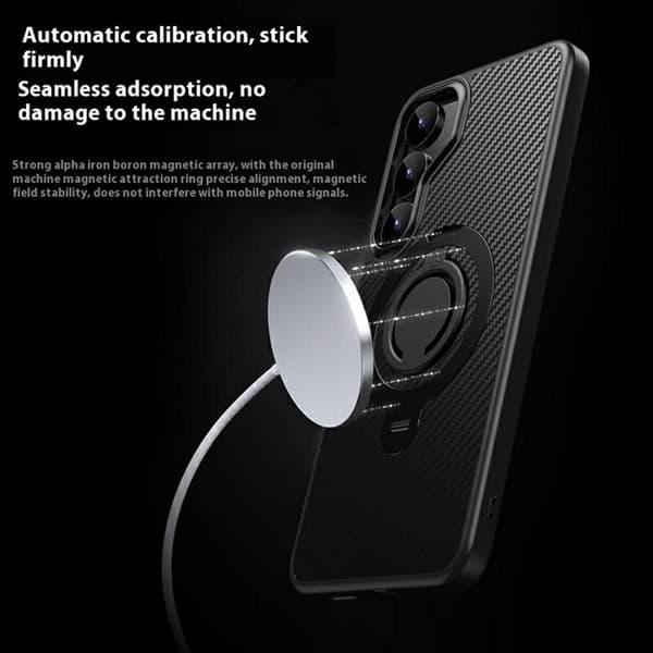 【03】Mobilcover til Galaxy S25 Plus MagSafe Kulfiber Kickstand - Sort Svart 96