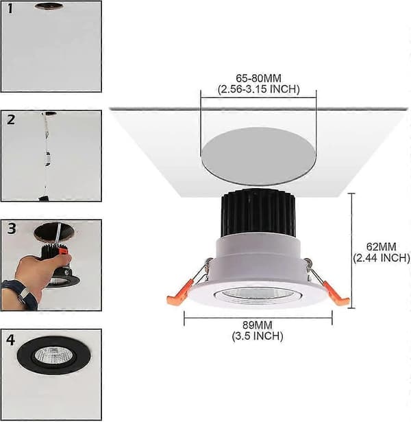 x LED infällda spotlights, 5W COB, kallvit 6000K, IP44 (vit) (öppning: 75 mm)