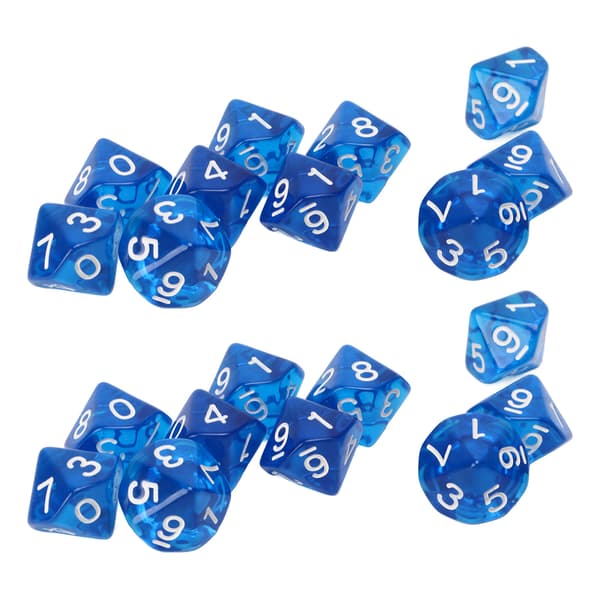 20 stk. Digitale Terninger 10-sidede Transparente Klare Tal Undervisningsterninger Sæt til Brætspil Børn Matematik Læring Blå