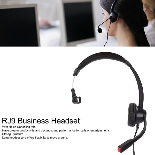 Justerbar højttalerlydstyrke og mute mikrofon monauralt business headset, sort