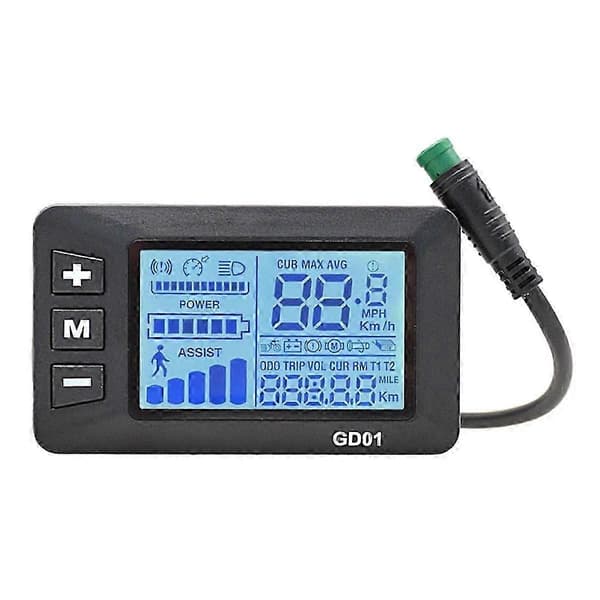 Sähköpyörän LCD-näyttö GD01 Vedenpitävä Multi Volt -tuki (24V/36V/48V) Ominaisuudet Smart Ba Musta