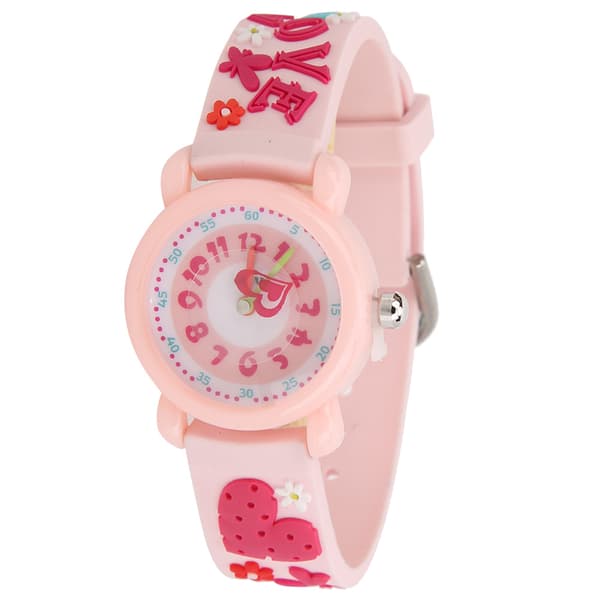 Barn Tecknad Armbandsur PVC Rem Vattentät Quartz Klocka för Pojkar Flickor Rosa
