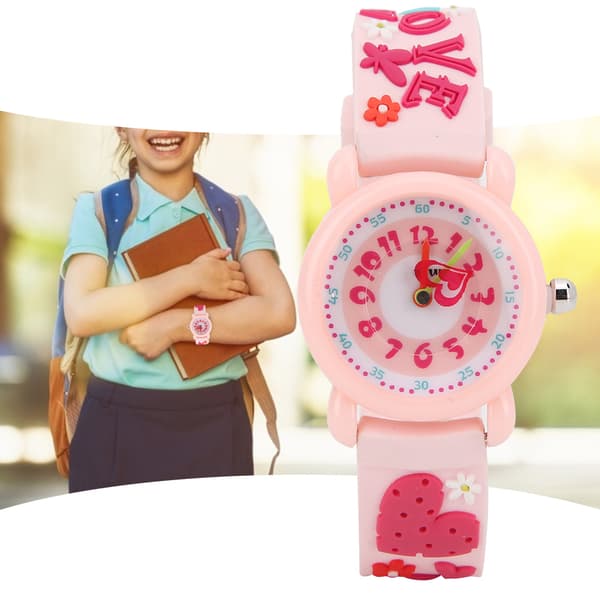 Barn Tecknad Armbandsur PVC Rem Vattentät Quartz Klocka för Pojkar Flickor Rosa