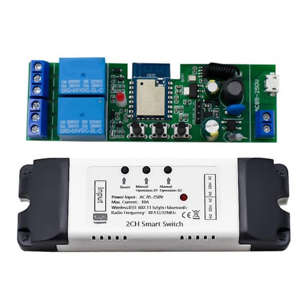 2X Tuya WIFI 2CH Smart Relæafbryder Sensor AC85-250V Afbryder Adgangskontrol Relæcontroller med Kabinet