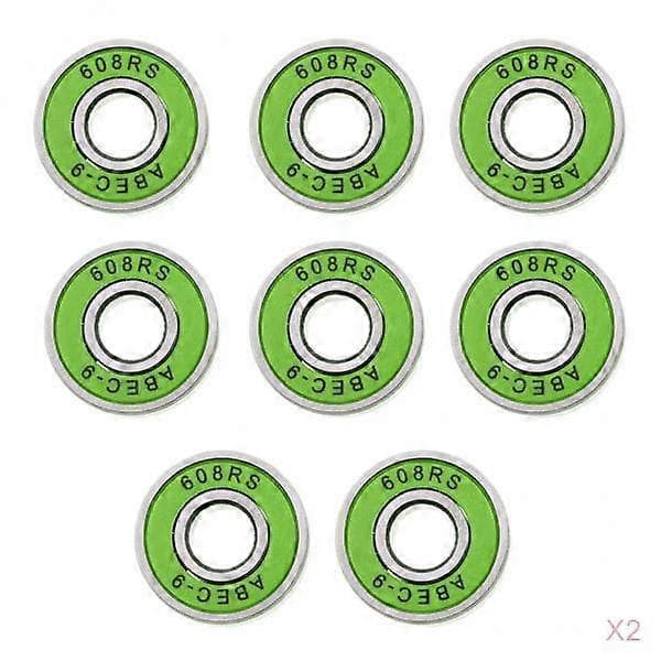 【03】16-pak friktionsfri Abec 9 skateboard- og rulleskøjtelejer Green