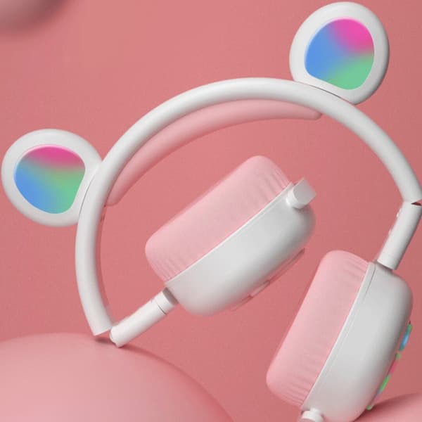 Yndige bjørneøreformede Bluetooth-hovedtelefoner, Over-ear Bluetooth-hovedtelefoner, søde bjørneører og poter, og LED trefarvede lys.
