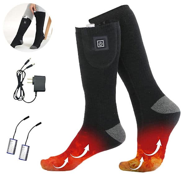 【03】Elektrisk opvarmede sokker batteri kvinder termiske fodvarmere sort black