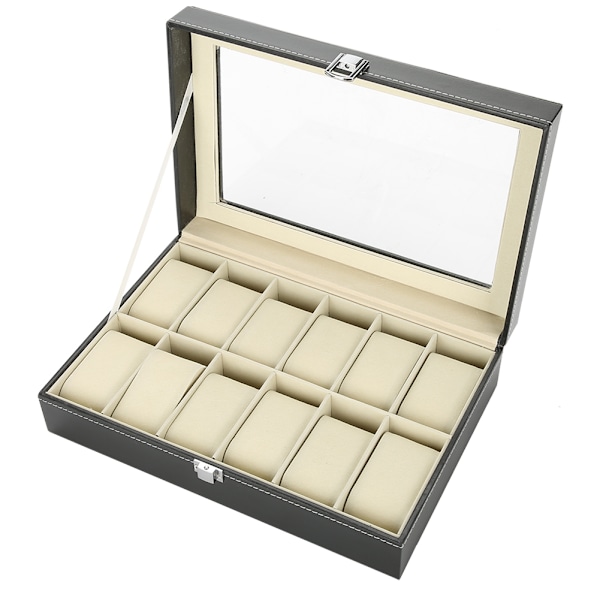 12 Rum PU Læder Ur Display Etui Opbevaringsboks Organizer Ur Smykker Display Boks