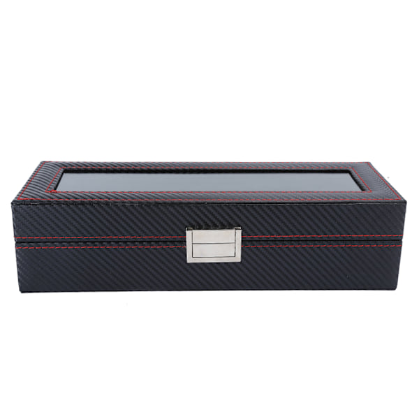 Urkasse med seks rum PU læder ur opbevaringsboks sort display smykker armbåndsur organizer