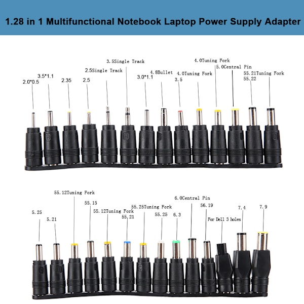 28 stk. DC 5.5MM Universal Multifunktionel Notebook Laptop Strømforsyning Oplader Adapter Connector