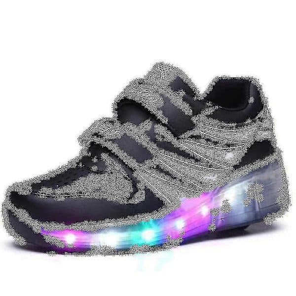 【03】LED Lysende Rulleskøjter Dobbelthjul USB Genopladelige Skøjter Sorte 30 Sorte Black Black 30