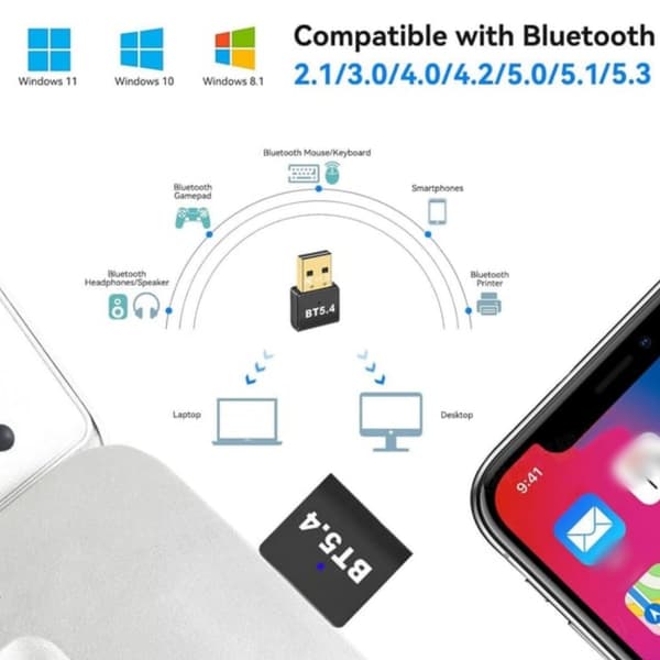 USB-A Bluetooth 5.4 dongel Bluetooth USB-adapter BT ver 5.4