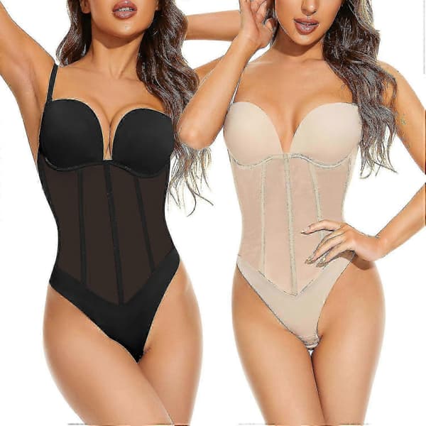 Dame Shapewear Bodysuit Slankende Undertøj Rygløs U Thong Taljetræner Push Up Korset Til Bryllup black S