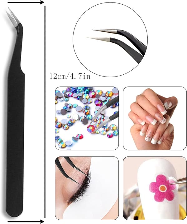 【03】Rhinestone Applicator with 2 Acrylic Handles, Double Head, DIY Nail Art Tool with 4 Extra Wax Tips and 1 Tweezer
