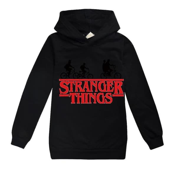 【03】Stranger Things Tema Teenagere Casual Hættetrøjer Langærmet Hættetrøje Pullover Toppe Sort Black 13-14 Years