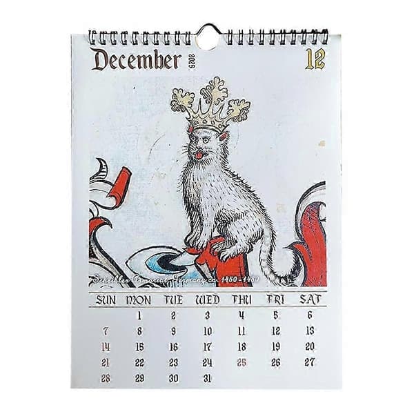 Middelalderlig kattekalender 2025 Mærkelige middelalderlige katte Vægkalender 2025 Grimme middelalderlige katte Kalender 12 Valokuvan väri