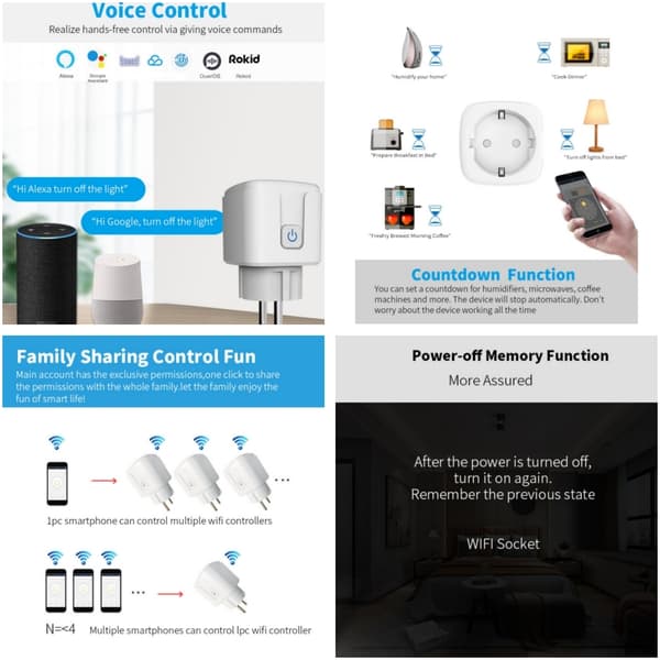 4 st Smart Plugg Wifi fjärrbrytare 20A