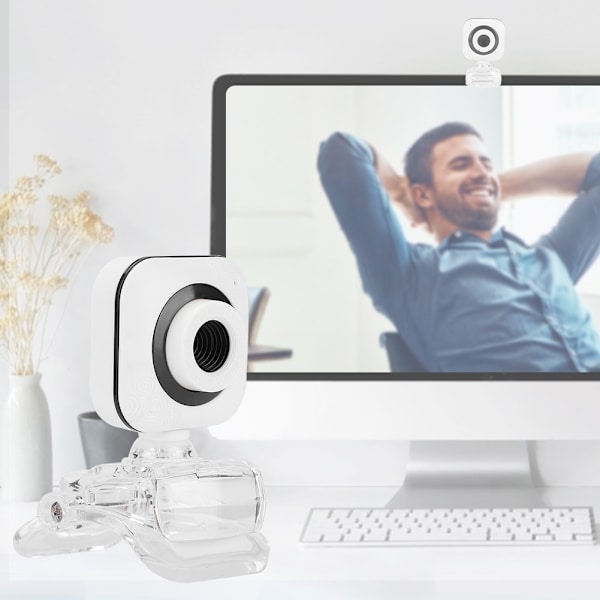 Indbygget Mikrofon Computer Kamera Webcam PC Tilbehør 480P Hvid med Transparent Klips