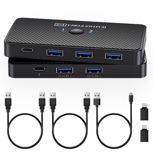 USB 3.0 KVM-switch | 2 computere deler 3*USB 3.0 og 1*USB C-periferiudstyr til pc-printer, scanner, mus, tastatur