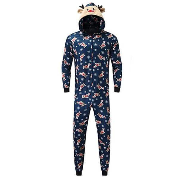 Matchende Familie Jule Rensdyr Pyjamas Hætte Bodysuit Heldragt Nattøj til Dad S