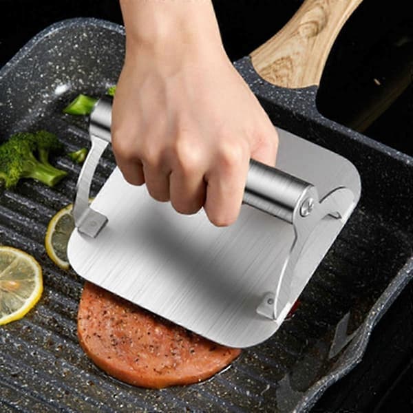Rustfri presse til grillning af bacon, tung steakhousevægt Silver