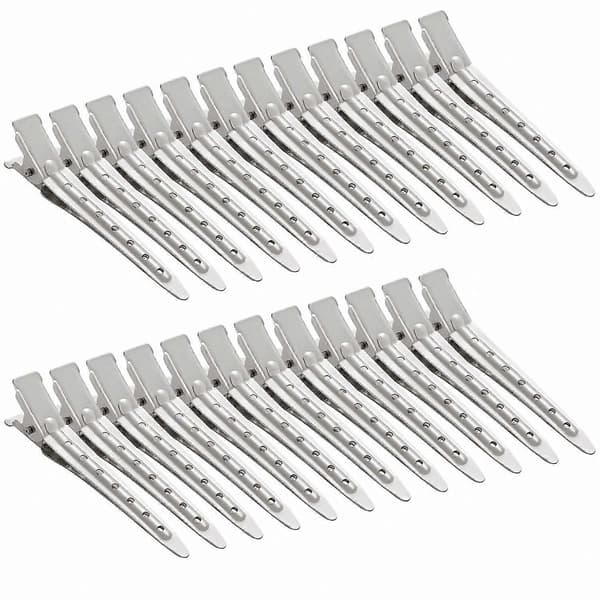 24-pack krokodilklämmor i metall, 8,5 cm rostfria med hål för hårstyling och färgning, silver