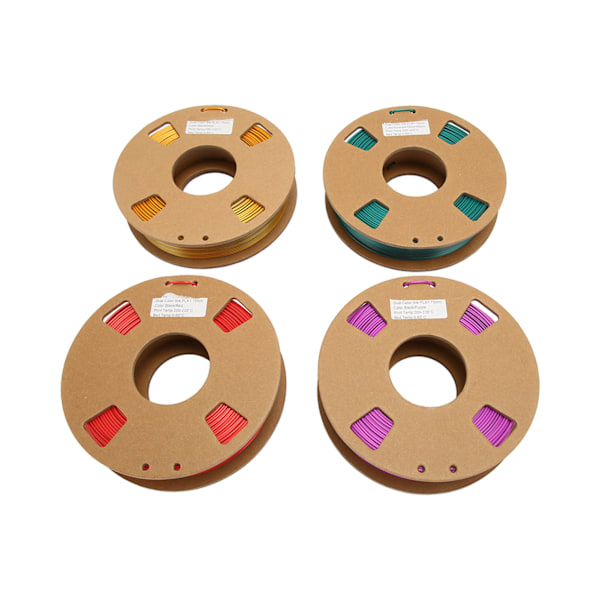 4 stk. 3D-printerfilament, dobbeltfarvet, 1,75 mm, 250 g nettovægt, 200 til 220 grader Celsius PLA-filament til 3D-genopfyldning