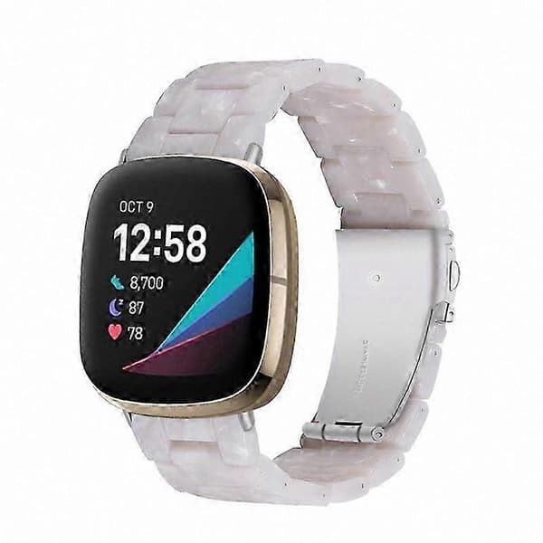 20 mm harpiksrem med spænde i rustfrit stål til Fitbit Versa 4/Sense 2 udskiftningsurrem Pearl White