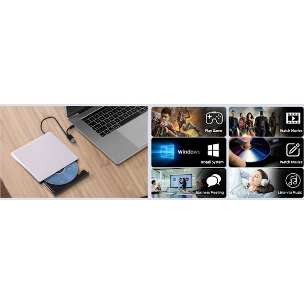 USB 3.0 eksternt DVD-drev til tilslutning til en computer/bærbar/CD-brænder/eksternt Type-C bærbart optisk drev.