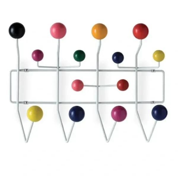 【03】Classic Hang It All Coat Rack, Mid Century Modern Wall Mounted Coat Hooks With Painted Solid Wood Balls In Walnut Color