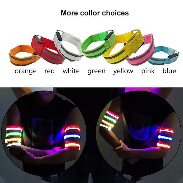 2 st Självlysande LED Armband USB Uppladdningsbart Säkerhets Reflexband för Löpning Cykling Träning Nattlöpning