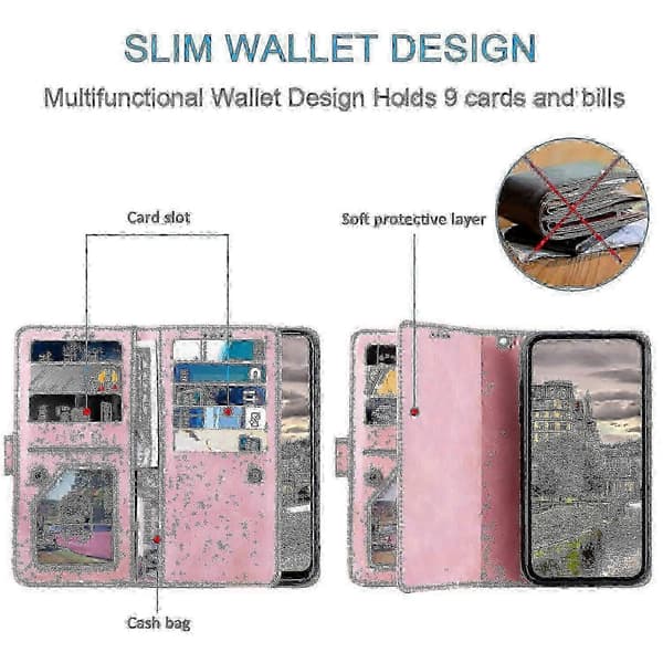 Til Honor Magic7 Lite/X9c 5G PU-læder lynlås pung etui med 9 kortpladser -NBB Rose Gold