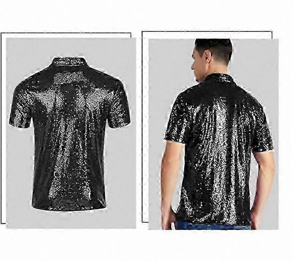 Glitterpaljetti lyhythihainen T-paita miehille Black 2XL