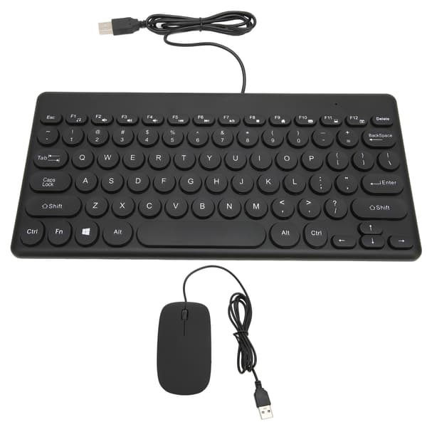 Tastatur og mus-sæt Komfortabel Ergonomi Strømbesparende 78 Taster Rund Tastehætte 4 Museknapper Kablede Computertilbehør Sort