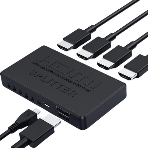 HDMI-splitter 1 in 4 ut Stöder duplicering/spegling av 1 källskärm till 4 HDMI-skärmenheter, 4-portars HDMI-splitters