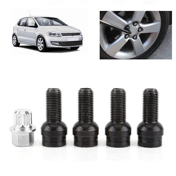 Sort Stål Hjulbolt & Lås Møtrik Sæt - M14*1.5MM