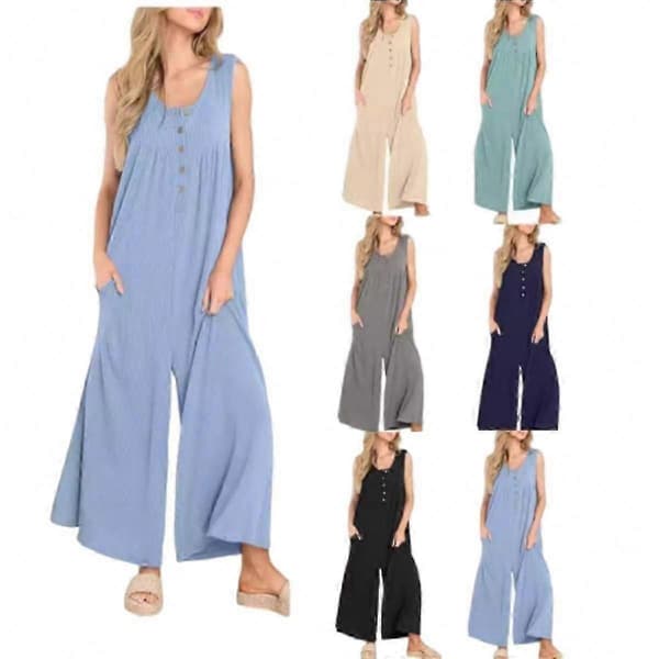 Sommerjumpsuits til kvinder Casual løse stropløse jumpsuits ærmeløse outfits Navy 2XL