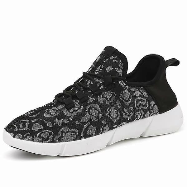 【03】LED Sko Fiberoptiske Lysende Sneakers Genopladelige Sort Black 35
