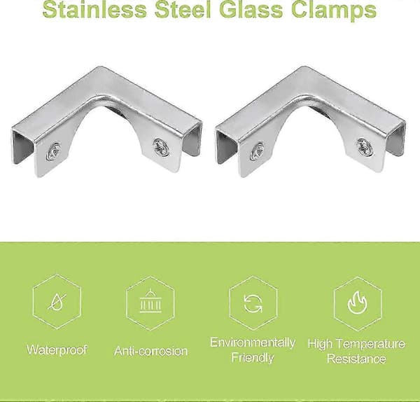 Glasklemme, 4 stk. L-formede glasforbindere i rustfrit stål, retvinklede klembefæstelser til 5-8 mm glas