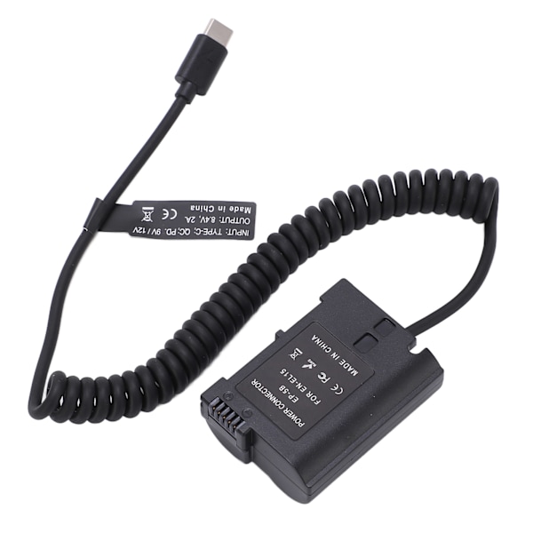 Type C Fuldt Dekodet Dummy Batteri Power Bank med EN EL15 Fjederkabel til D810 D850 Z5 Z6 Z6II Z7 Z7II Kamera