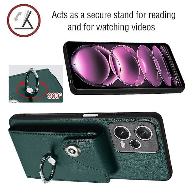 【03】Mobile phone case with card holder (Global communication) for Xiaomi Redmi Note 12 Pro+ 5G (Green)