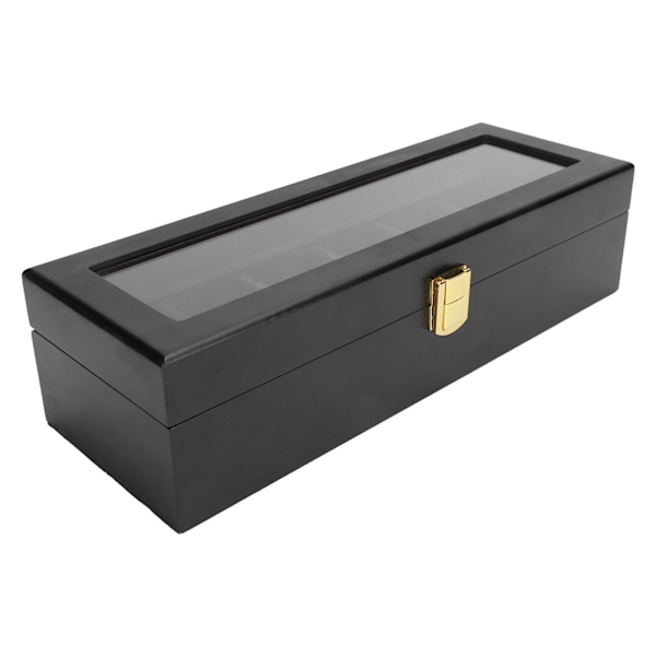 Urkasse med seks rum, massivt træ, armbåndsur display etui, sort smykkeorganisator