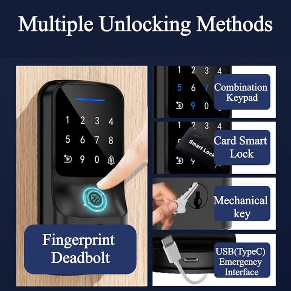Fingeravtryck Smart Deadbolt-lås med WiFi, Entrédörrlås Autolås, Elektronisk Deadbolt, Smarta dörrlås, fingeravtryckslås, smarta lås