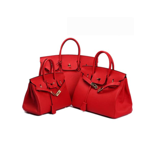 Elegant Rød Koeskinds Håndtaske 30cm Unikt Lychee Mønster Lychee pattern platinum bag red 30cm