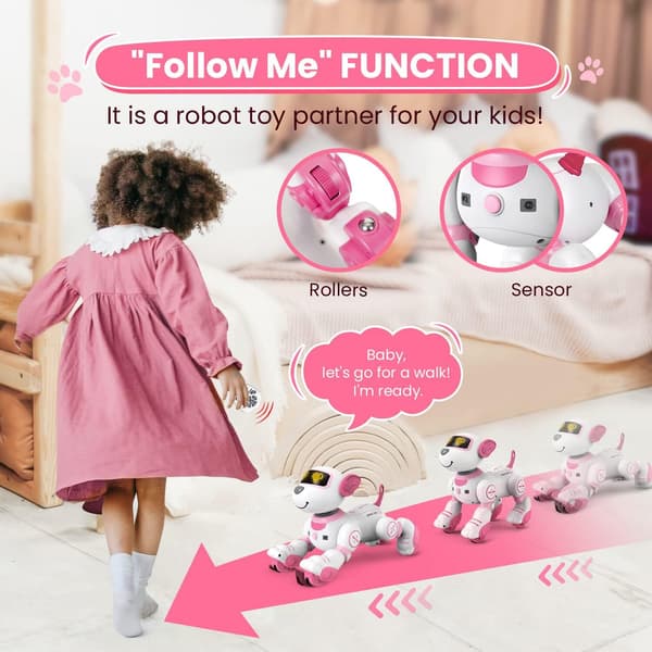 【03】Fjärrstyrd Robothund, RC Interaktiv Intelligent Gående Dansande Robotleksak PINK