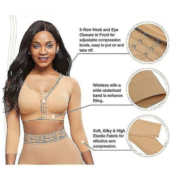 Mimigo Dame Shapewear 3/4 Ærme Arm Shaper Frontlukket Kompressions-BH Postoperativ Holdningskorrigerende Top complexion S