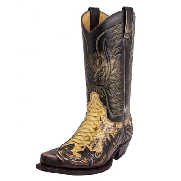 【03】Python Western Boot Colorblock Brodeerat Miesten Saappaat Muoti Modernit Kengät 42