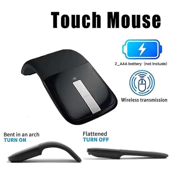 Ultratunn vikbar optisk bågmus 2.4G/Bluetooth trådlös mus Ergonomisk tyst 3D-pekmus Kontor Spel Bluetooth Black Bluetooth