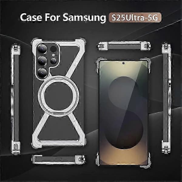Metallramsfodral för Galaxy S25 Ultra, kantlös design med MagSafe-stativkompatibilitet Silver